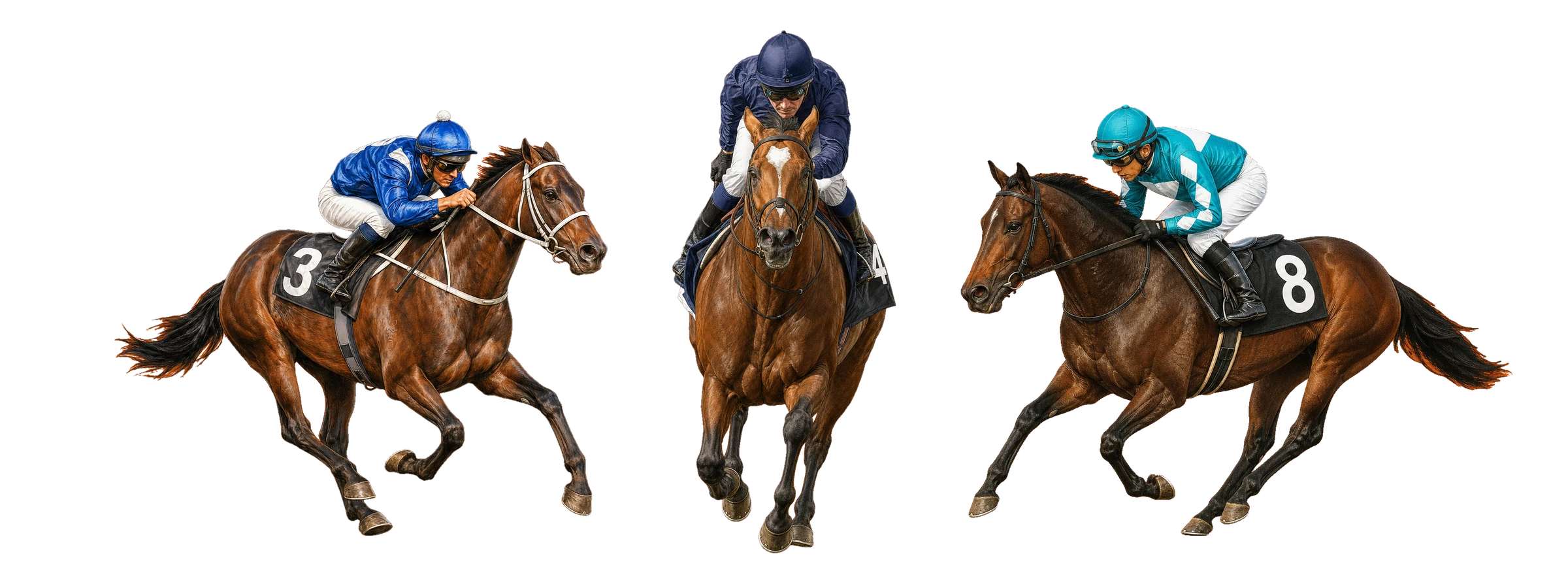 Winx on the left, Galileo in the centre and Romantic Warrior on the right